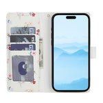 For iPhone 16 Plus Wallet Case Rhombic Floral Design Leather Flip Phone Cover with Strap