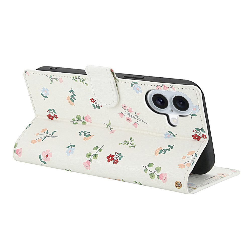 For iPhone 16 Plus Wallet Case Rhombic Floral Design Leather Flip Phone Cover with Strap