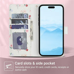 For iPhone 16 Plus Wallet Case Rhombic Floral Design Leather Flip Phone Cover with Strap