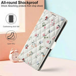 For iPhone 16 Plus Wallet Case Rhombic Floral Design Leather Flip Phone Cover with Strap