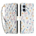 For iPhone 16 Plus Wallet Case Rhombic Floral Design Leather Flip Phone Cover with Strap