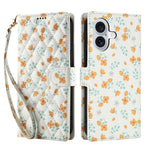 For iPhone 16 Plus Wallet Case Rhombic Floral Design Leather Flip Phone Cover with Strap