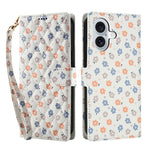 For iPhone 16 Plus Wallet Case Rhombic Floral Design Leather Flip Phone Cover with Strap