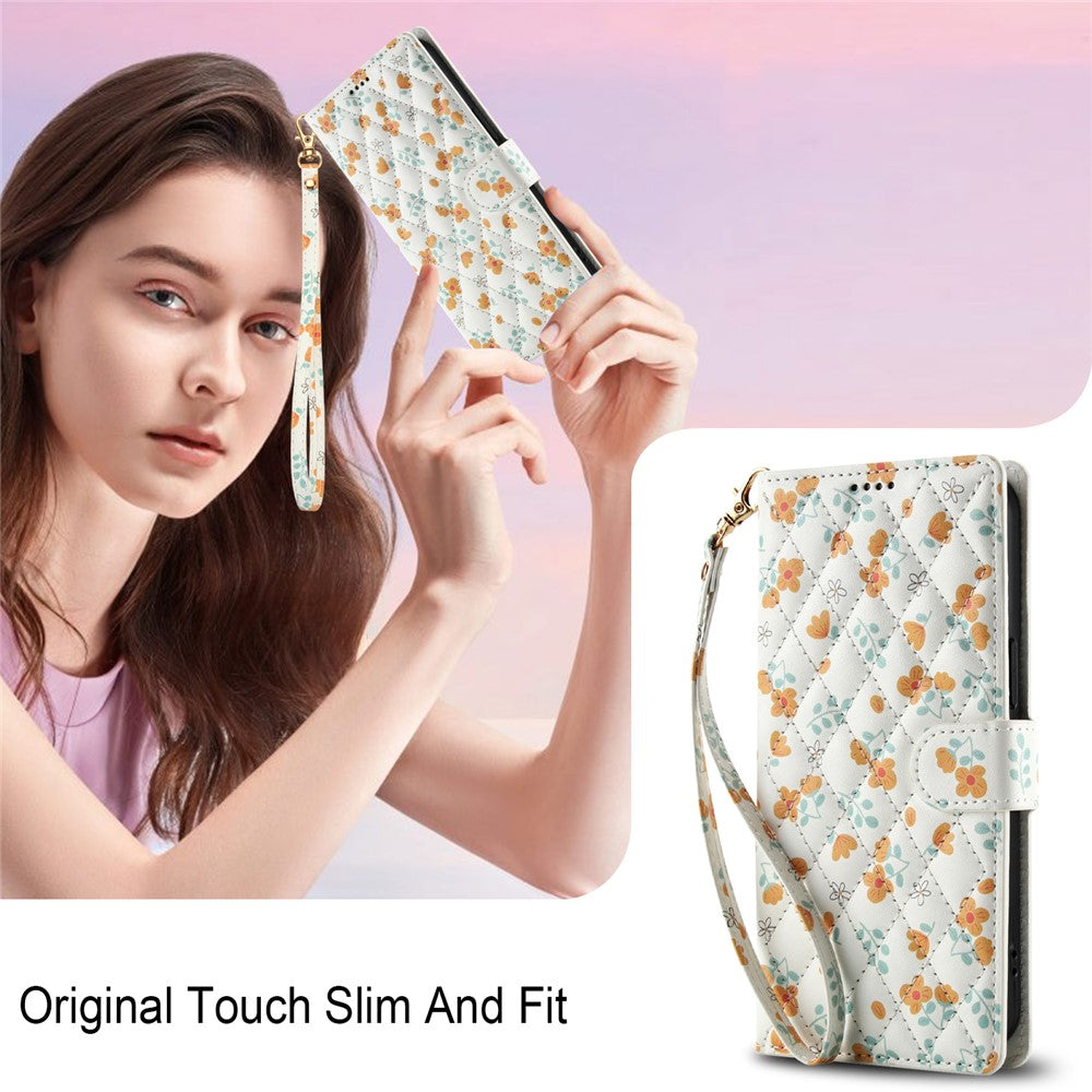Til iPhone 17e / 16e Wallet Case Rhombisk blomsterdesign Flipcover i læder med rem