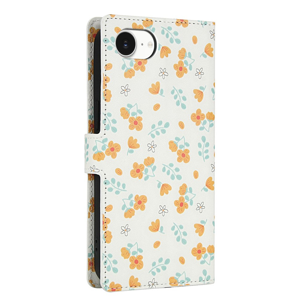 Til iPhone 17e / 16e Wallet Case Rhombisk blomsterdesign Flipcover i læder med rem