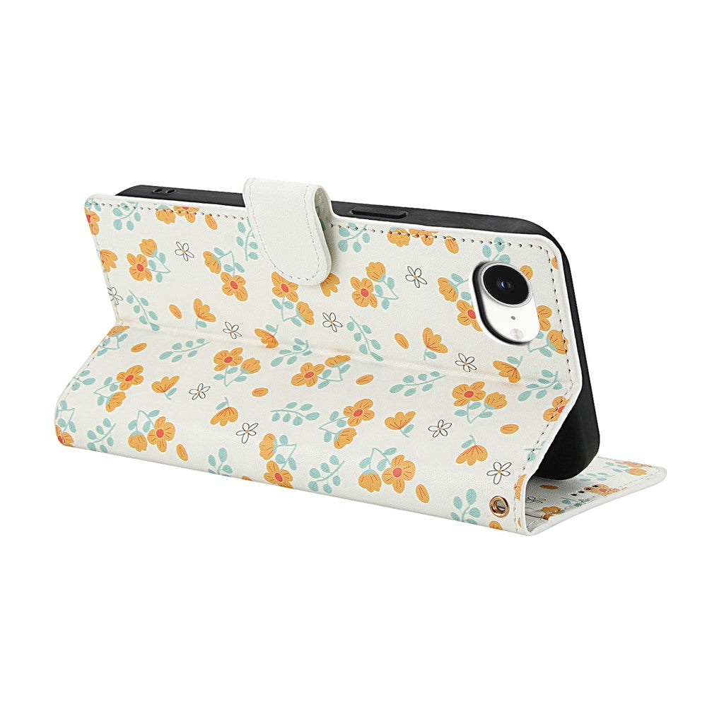 Til iPhone 17e / 16e Wallet Case Rhombisk blomsterdesign Flipcover i læder med rem