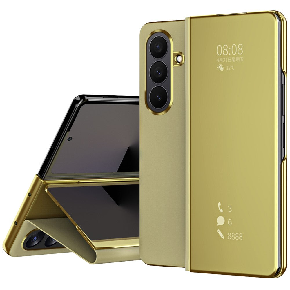 For Samsung Galaxy Z Fold7 5G Case Electroplating View Window Stand Leather Phone Cover