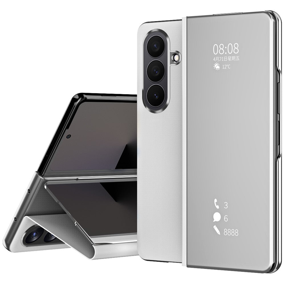 For Samsung Galaxy Z Fold7 5G Case Electroplating View Window Stand Leather Phone Cover