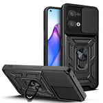 For Oppo Reno8 5G (Global Version) Ring Kickstand PC+TPU Hybrid Cover Slide Lid Camera Protection Drop-proof Phone Case