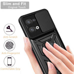 For Oppo Reno8 5G (Global Version) Ring Kickstand PC+TPU Hybrid Cover Slide Lid Camera Protection Drop-proof Phone Case