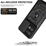 For Oppo Reno8 5G (Global Version) Ring Kickstand PC+TPU Hybrid Cover Slide Lid Camera Protection Drop-proof Phone Case