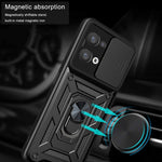For Oppo Reno8 5G (Global Version) Ring Kickstand PC+TPU Hybrid Cover Slide Lid Camera Protection Drop-proof Phone Case