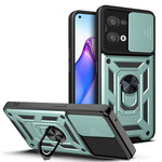 For Oppo Reno8 5G (Global Version) Ring Kickstand PC+TPU Hybrid Cover Slide Lid Camera Protection Drop-proof Phone Case
