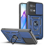For Oppo Reno8 5G (Global Version) Ring Kickstand PC+TPU Hybrid Cover Slide Lid Camera Protection Drop-proof Phone Case