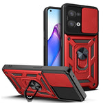 For Oppo Reno8 5G (Global Version) Ring Kickstand PC+TPU Hybrid Cover Slide Lid Camera Protection Drop-proof Phone Case