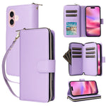 For iPhone 17 Case 9 Card Slots Zipper Pocket PU Leather Cover with Wrist Strap