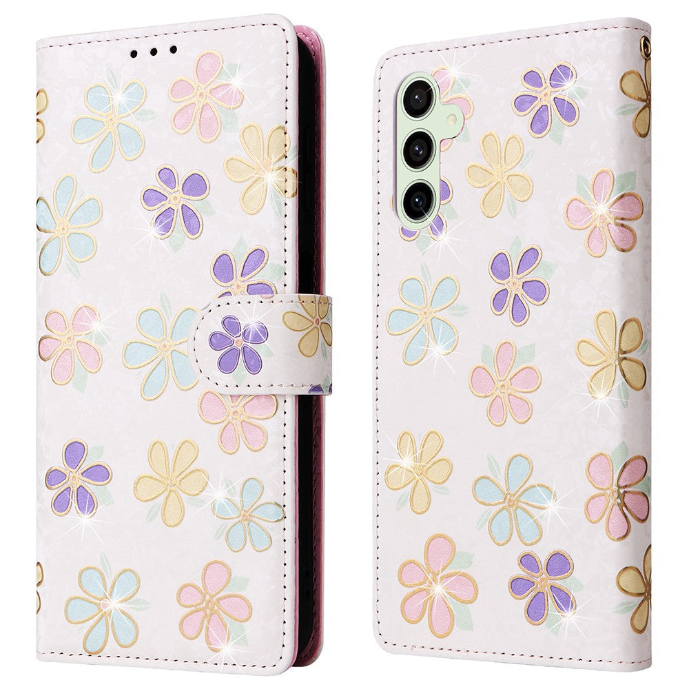 Samsung Galaxy S25 FE-skal RFID-blockerande blommigt läderfodral med handledsrem
