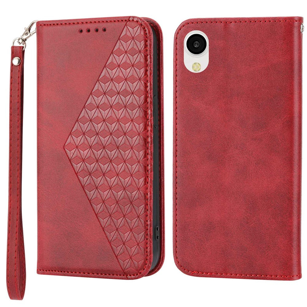Folio Flip PU Læder Telefoncover til Samsung Galaxy A23e, Anti-fald Diamantmønster Præget Kalve tekstur Telefonpung Cover Stativ med Rem