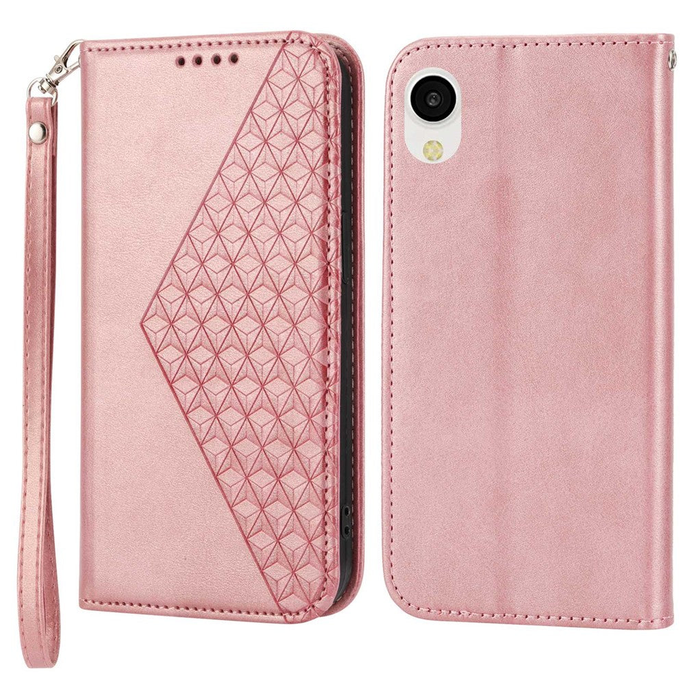 Folio Flip PU Læder Telefoncover til Samsung Galaxy A23e, Anti-fald Diamantmønster Præget Kalve tekstur Telefonpung Cover Stativ med Rem
