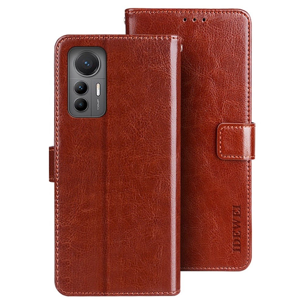 IDEWEI För Xiaomi 12 Lite 5G Crazy Horse Texture mobilskal Stötsäkert PU-läder Vikbart Stativ Plånbok Flip mobilskal