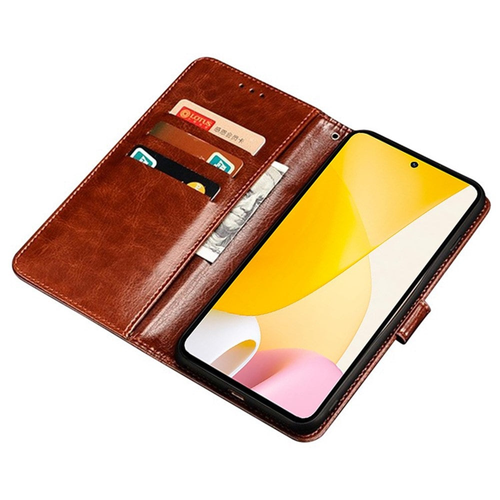 IDEWEI För Xiaomi 12 Lite 5G Crazy Horse Texture mobilskal Stötsäkert PU-läder Vikbart Stativ Plånbok Flip mobilskal