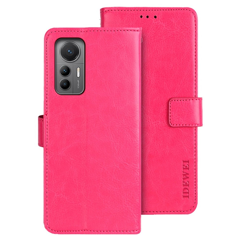 IDEWEI För Xiaomi 12 Lite 5G Crazy Horse Texture mobilskal Stötsäkert PU-läder Vikbart Stativ Plånbok Flip mobilskal
