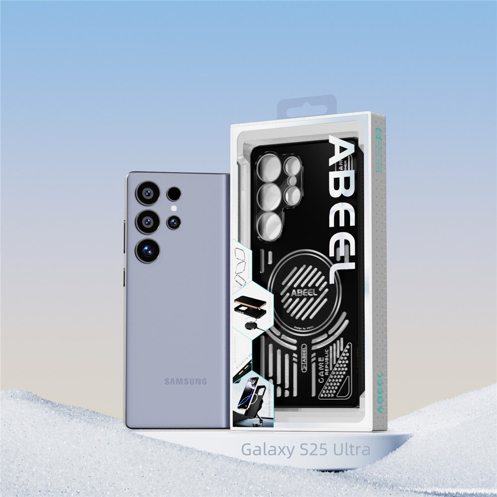 ABEEL För Samsung Galaxy S25 Ultra Magnetiskt Skal Aluminiumlegering + PC + TPU Ihåligt Värmeavledande mobilskal