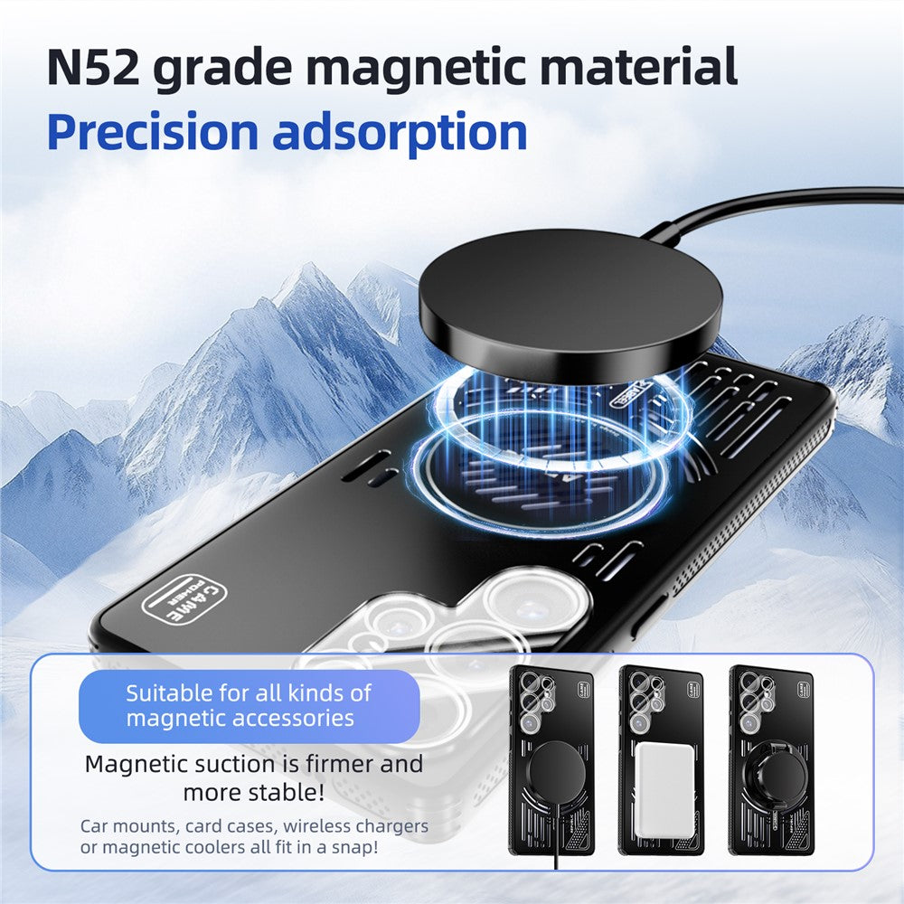 ABEEL For Samsung Galaxy S25+ Magnetic Case Aluminum Alloy + PC + TPU Hollow Heat Dissipation Phone Cover