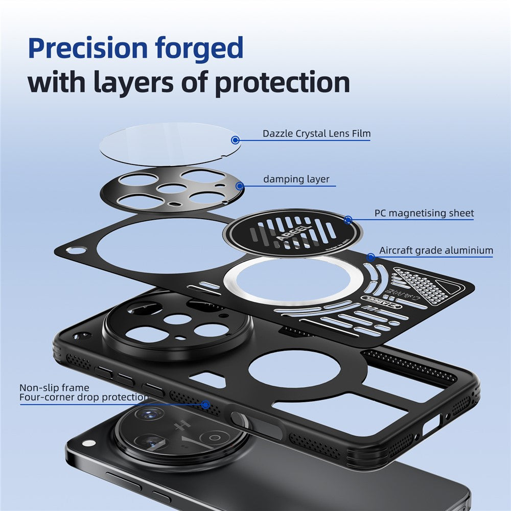 ABEEL For Oppo Find X8 5G Magnetic Case Aluminium Alloy + PC + TPU Hollow Heat Dissipation Phone Cover