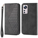 For Xiaomi 12X 5G / 12 5G / 12S 5G Cell Phone Case Imprinted Rhombus Pattern Calf Texture Stand Case Magnetic Auto Closing Wallet Phone Cover with Strap