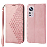 For Xiaomi 12X 5G / 12 5G / 12S 5G Cell Phone Case Imprinted Rhombus Pattern Calf Texture Stand Case Magnetic Auto Closing Wallet Phone Cover with Strap