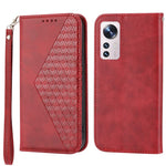 For Xiaomi 12X 5G / 12 5G / 12S 5G Cell Phone Case Imprinted Rhombus Pattern Calf Texture Stand Case Magnetic Auto Closing Wallet Phone Cover with Strap