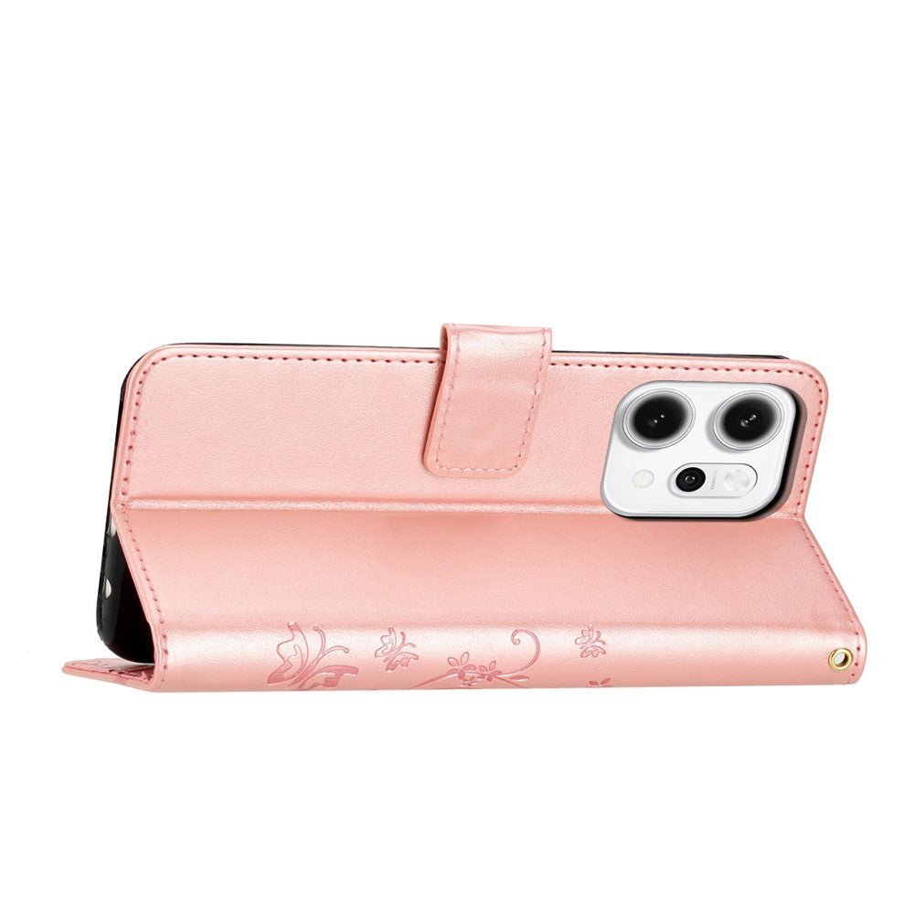 Oppo Reno14 Pro 5G (Global) / Reno13 Pro 5G Läderplånboksfodral med fjärilsblommönster och rem