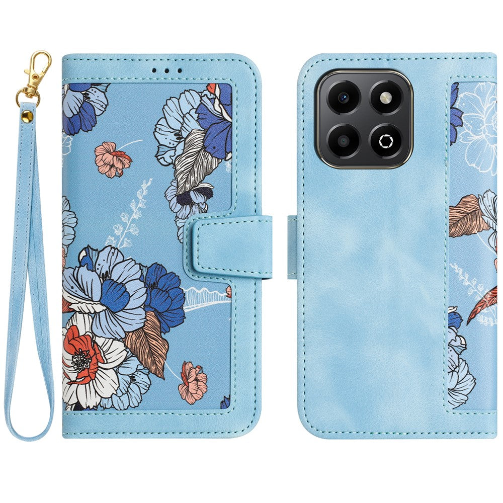 For Honor 400 Smart 5G / 4G / X7d 4G Case PU Leather Floral Phone Cover with Card Slots / Wrist Strap