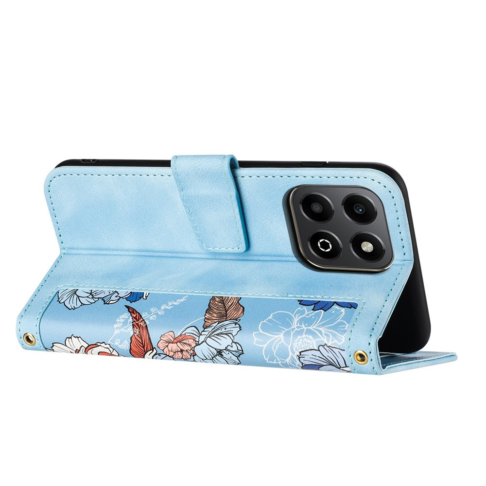 For Honor 400 Smart 5G / 4G / X7d 4G Case PU Leather Floral Phone Cover with Card Slots / Wrist Strap