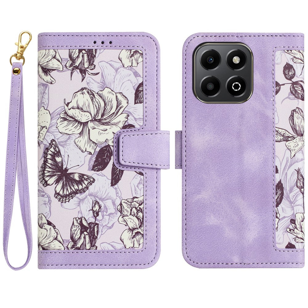 For Honor 400 Smart 5G / 4G / X7d 4G Case PU Leather Floral Phone Cover with Card Slots / Wrist Strap