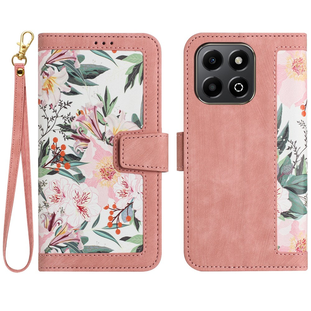 For Honor 400 Smart 5G / 4G / X7d 4G Case PU Leather Floral Phone Cover with Card Slots / Wrist Strap