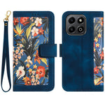 For Honor 400 Smart 5G / 4G / X7d 4G Case PU Leather Floral Phone Cover with Card Slots / Wrist Strap