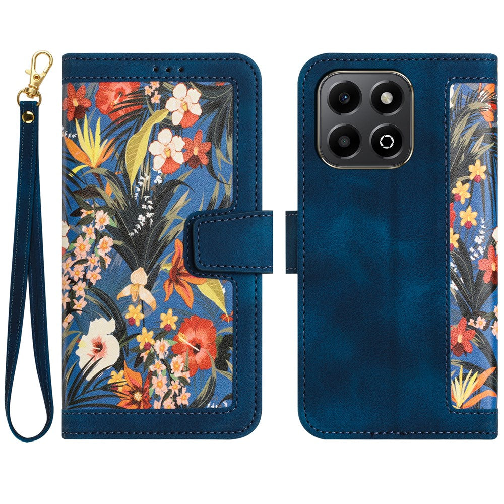 For Honor 400 Smart 5G / 4G / X7d 4G Case PU Leather Floral Phone Cover with Card Slots / Wrist Strap