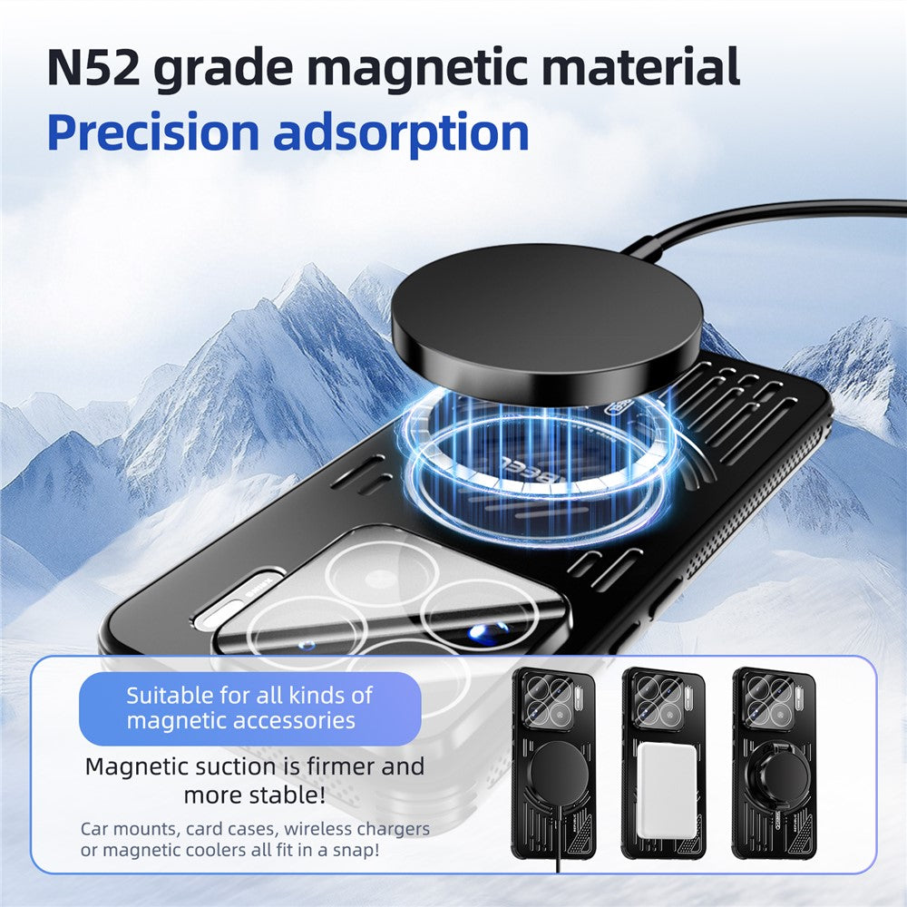 ABEEL For Xiaomi 15S Pro Magnetic Case Aluminium Alloy + PC + TPU Hollow Heat Dissipation Phone Cover