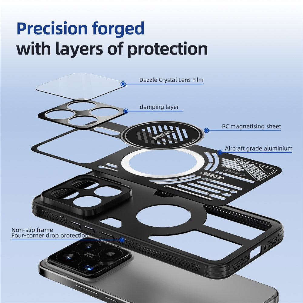 ABEEL For Xiaomi 15S Pro Magnetic Case Aluminium Alloy + PC + TPU Hollow Heat Dissipation Phone Cover
