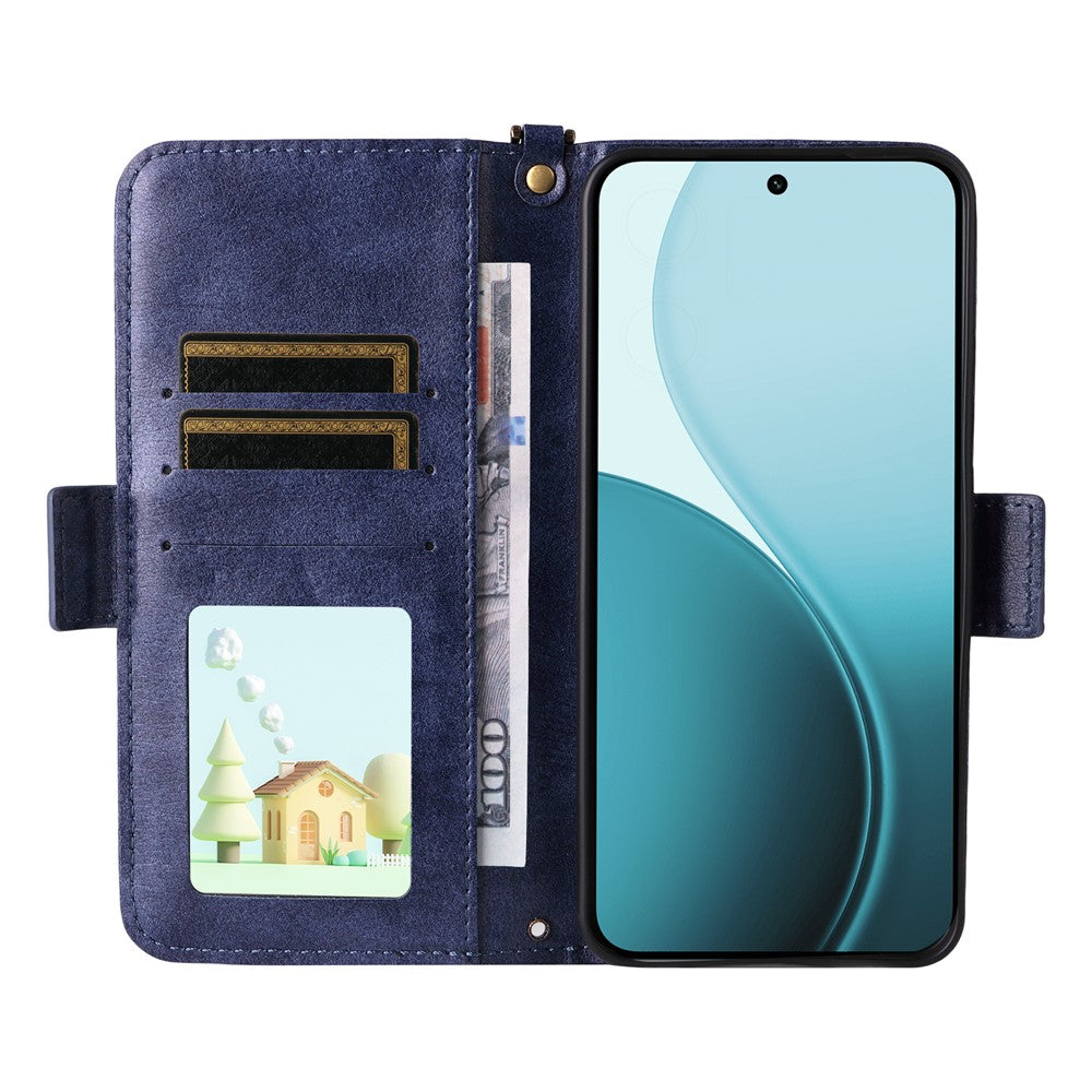 For Oppo Reno14 Pro 5G (Global) Leather Case Magnetic Closure Wallet Stand Phone Cover with Crossbody Strap