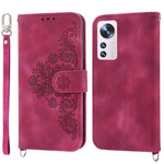 For Xiaomi 12X 5G / 12 5G / 12S 5G Imprinted Flowers Stand Wallet Leather Case Multiple Card Slots Skin-touch Phone Cover with Wrist Strap and Shoulder Strap