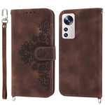 For Xiaomi 12X 5G / 12 5G / 12S 5G Imprinted Flowers Stand Wallet Leather Case Multiple Card Slots Skin-touch Phone Cover with Wrist Strap and Shoulder Strap