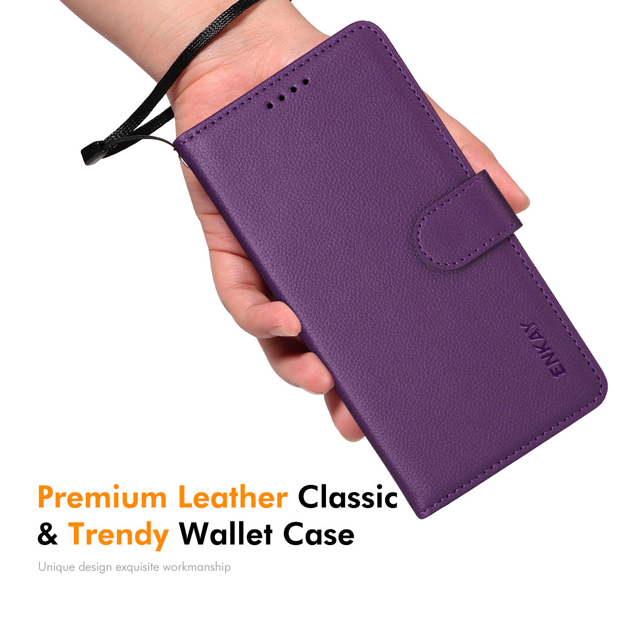 ENKAY HAT PRINCE til Samsung Galaxy A07 4G Wallet Case med rem RFID-blokerende læder stativ telefoncover