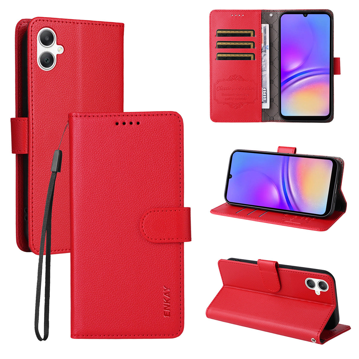 ENKAY HAT PRINCE til Samsung Galaxy A07 4G Wallet Case med rem RFID-blokerende læder stativ telefoncover