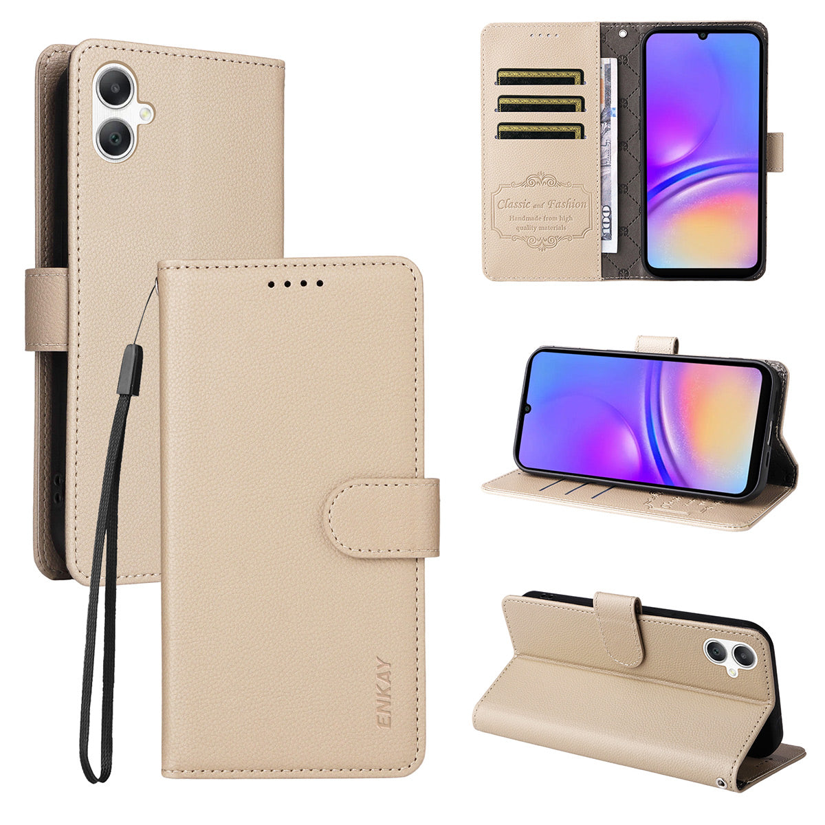 ENKAY HAT PRINCE til Samsung Galaxy A07 4G Wallet Case med rem RFID-blokerende læder stativ telefoncover