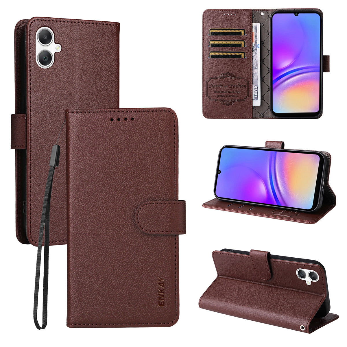 ENKAY HAT PRINCE til Samsung Galaxy A07 4G Wallet Case med rem RFID-blokerende læder stativ telefoncover