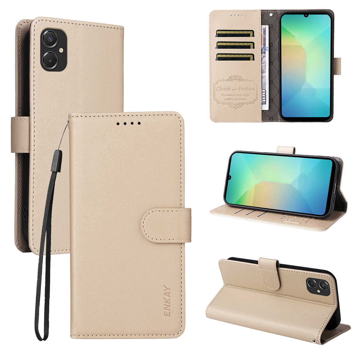 ENKAY HAT PRINCE For Samsung Galaxy A06 5G / Galaxy A06 4G Wallet Case with Strap RFID Blocking Leather Stand Phone Cover