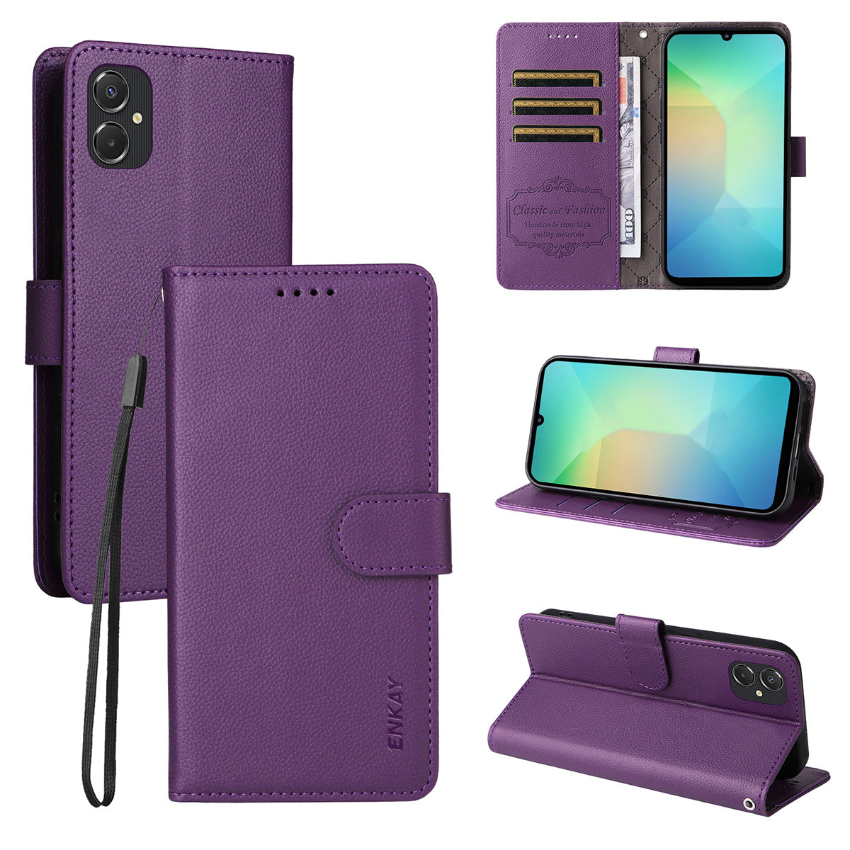 ENKAY HAT PRINCE For Samsung Galaxy A06 5G / Galaxy A06 4G Wallet Case with Strap RFID Blocking Leather Stand Phone Cover